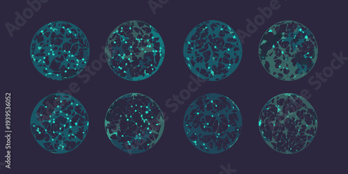 Abstract teal oval shapes arranged in two rows resembling cellular structures