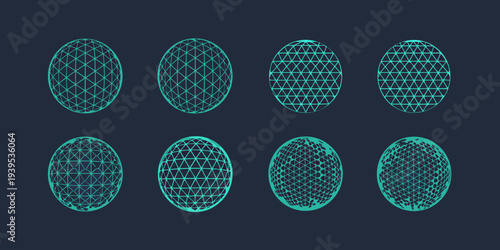 Abstract turquoise geometric shapes resembling eggs in a grid pattern