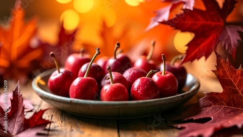 Red Fruit Wooden Plate Indoor Still Life Photography