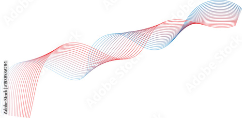 Red tie isolated on white background featuring a professional business design with a blue wavy pattern of digital lines and light vector curves in a modern motion art illustration
