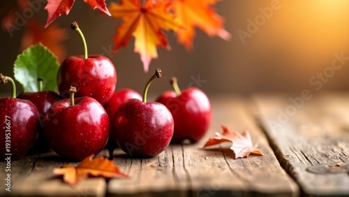 Red Fruit Autumn Leaves Indoor Still Life Photography