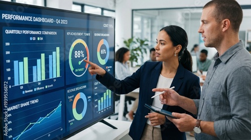 Business people analyzing dashboard for data analysis and business performance concepts.