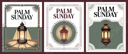 Palm Sunday Celebration with Decorative Lantern Illustrations