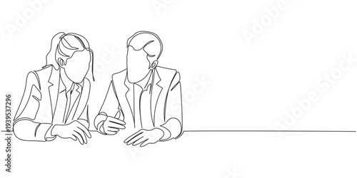Line art Illustration of business people working together in the office. One line art style