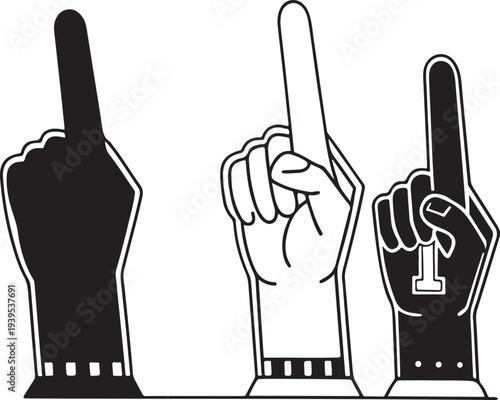 a set of three foam fingers, each proudly displaying the number one in support of their team. capturing the spirit of competition and victory