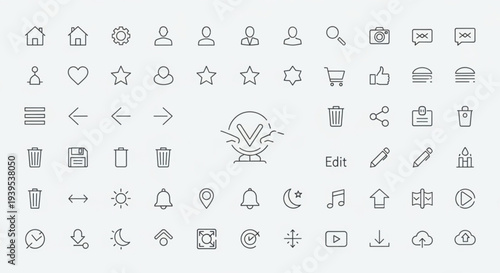 Collection of various line icons for web and mobile applications on gray background