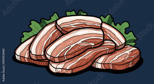 Sliced Bacon on a Bed of Lettuce Leaves.