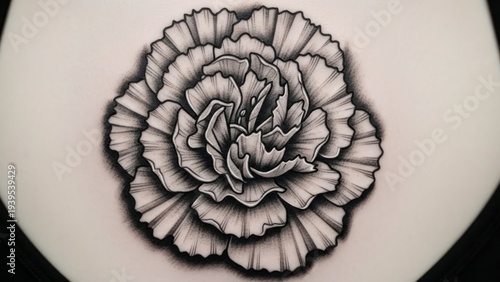 Detailed black and white flower.