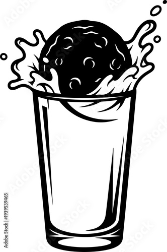 Round chocolate chip cookie dunked into a tall glass of milk Vector