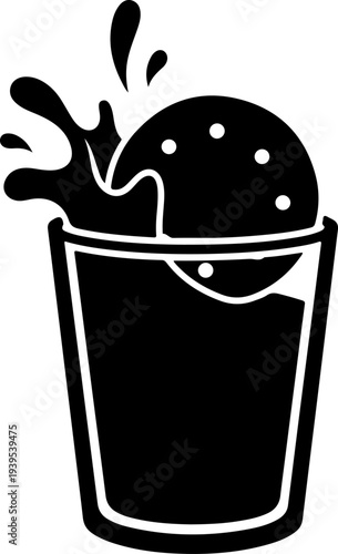 Round chocolate chip cookie dunked into a tall glass of milk Vector