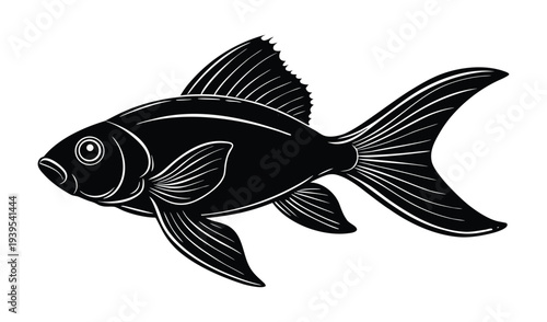 Black Goldfish Silhouette, Elegant Aquatic Animal, Clean Vector Illustration