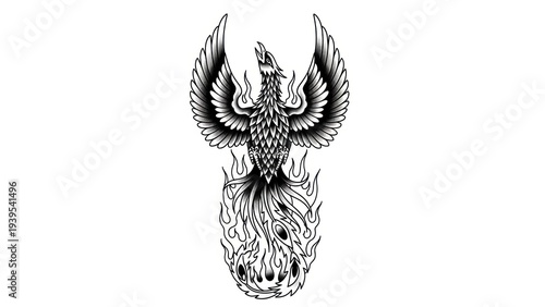 Phoenix rising from flames.