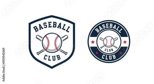 Baseball Club Logos: Emblem and Round Badge with Ball and Bats