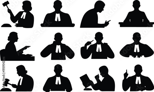 Judge Collection Silhouette Icon Set Justice Judge Typography Silhouette Icon Pack