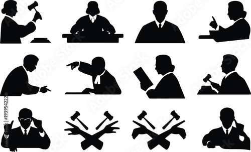 Judge Collection Silhouette Icon Set Justice Judge Typography Silhouette Icon Pack