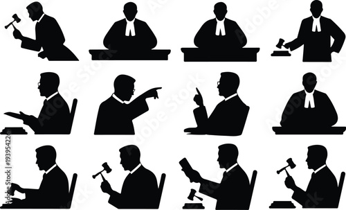 Judge Collection Silhouette Icon Set Justice Judge Typography Silhouette Icon Pack