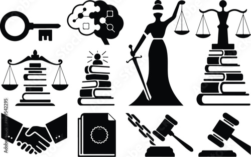 Judge Collection Silhouette Icon Set Justice Judge Typography Silhouette Icon Pack
