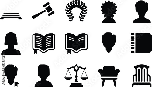 Judge Collection Silhouette Icon Set Justice Judge Typography Silhouette Icon Pack