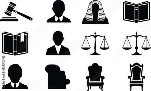 Judge Collection Silhouette Icon Set Justice Judge Typography Silhouette Icon Pack