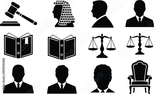 Judge Collection Silhouette Icon Set Justice Judge Typography Silhouette Icon Pack