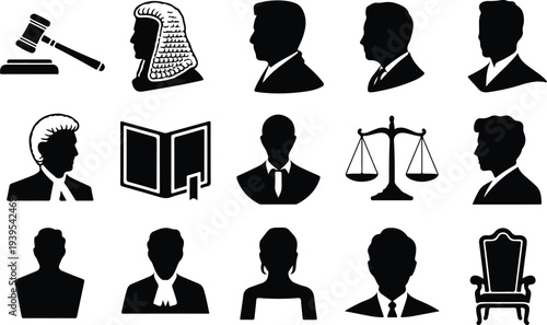 Judge Collection Silhouette Icon Set Justice Judge Typography Silhouette Icon Pack