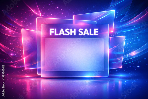 Vibrant flash sale banner with neon lights and futuristic design