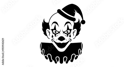 Scary Clown Face Silhouette - Evil Jester Character