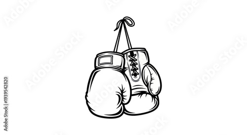 Vintage Boxing Gloves Hanging on String, Retro Sport Equipment