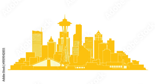 Yellow Seattle Skyline Silhouette Vector Illustration