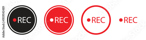 REC Recording Indicator Icon Set with Red Dot, Video Record Buttons on Transparent Background