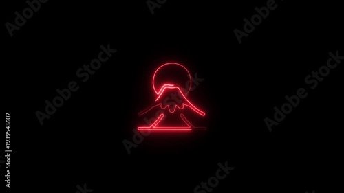 Neon Mountain Landscape with Sunrise Glowing Red Line