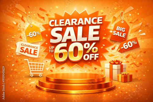 Vibrant clearance sale banner with up to 60 percent off