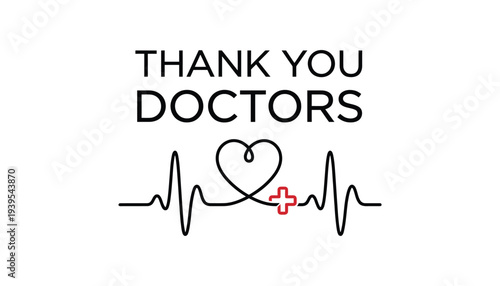 Thank you doctors illustration with heartbeat and red cross symbol