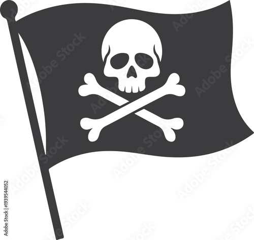 Black pirate skull emblem on waving banner symbol of danger rebellion and sea outlaw identity