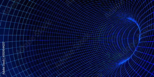 Abstract blue grid forming a vortex or tunnel perspective