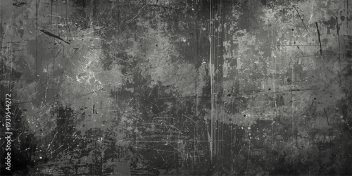 A dark aged metal and concrete wall background with a rough vintage texture featuring a dirty gray stone surface and old grungy paper patterns for a textured antique backdrop.