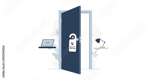 Do Not Disturb Sign on Open Door. Remote Work Focus, Privacy, and Uninterrupted Concentration Concept