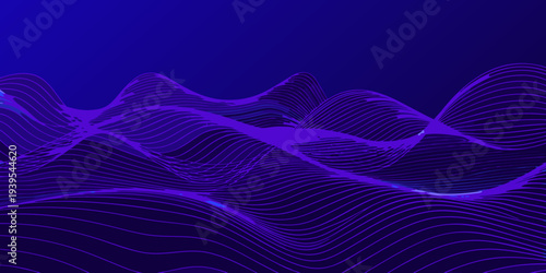 Abstract undulating lines forming a landscape in shades of blue