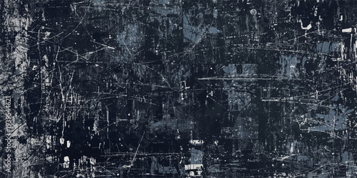 Abstract dark grunge background with a vintage stone wall texture and copy space featuring aged cold winter snow on a rough marble surface.