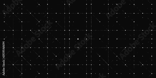 Abstract grid of white dots and short lines on a black background