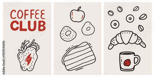 Aesthetic triptych featuring coffee fruit pastries and sweet treats