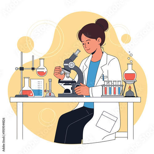 Female scientist working with microscope in laboratory, conducting research and experiments