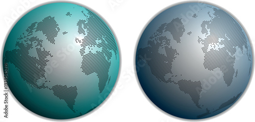 Globe map in vector dot and square shape pattern. Global earth map in a glove view with dot and square dot pattern