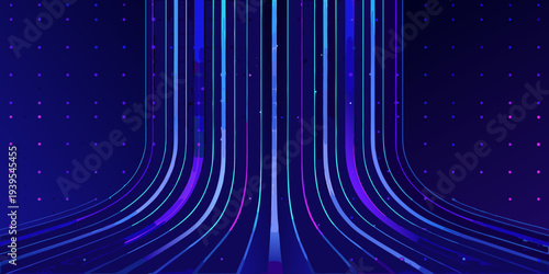 Abstract digital background with glowing neon lines and scattered particles