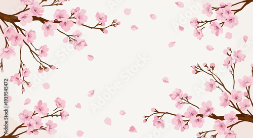Vector cherry blossom branch pattern, pink flowers