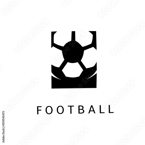Minimalist vector logo featuring a stylized football inside a rectangular frame. This clean, modern black and white icon is ideal for sports branding, soccer club identities, and athletic apps