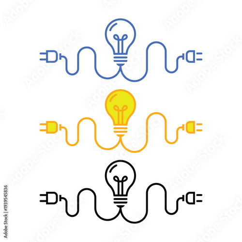 Electricity concept with light bulbs and plugs in blue yellow and black