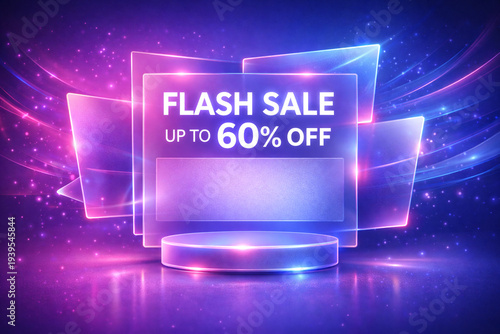 Vibrant flash sale announcement with up to 60 percent off in modern neon light