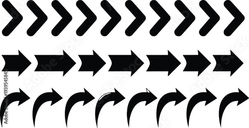 Collection of black arrow icons in various styles