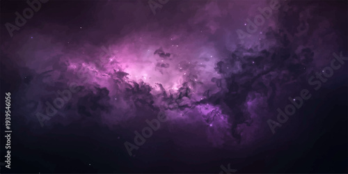 Seamless abstract background loop of a dark blue galaxy nebula with glowing stars and ethereal smoke particles floating through a cosmic night sky.